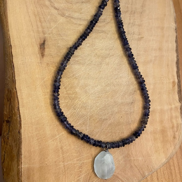 Beautiful Iolite and quartz 925 silver necklace - Picture 6 of 11